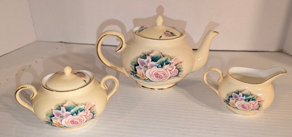Vintage Crystal Cathedral Hour Of Power Bone China Tea Pot Sugar Bowl Creamer